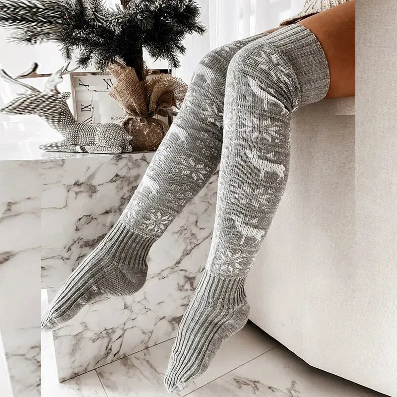 Christmas Snowflake Elk Long Knitted Socks - Bellarte Enchanté Christmas Snowflake Elk Long Knitted Socks